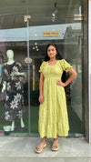 Refreshing Lime Green Tiered Midi Dress with Textured Seersucker Fabric