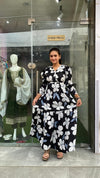 Chic Black and white Floral Print Maxi Dress with Tiered Flare