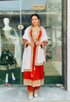 Elegant RUST/ORANGE TOUCH Embroidered Anarkali Suit Set with White Embellished Dupatta